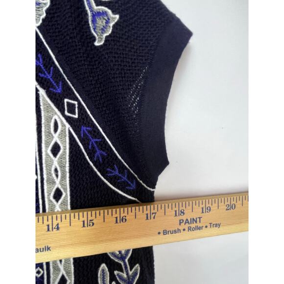 Tori Burch Women's Small Blue/Gray 100% Merino Wool Embroidered Sweater Vest - Picture 4 of 7
